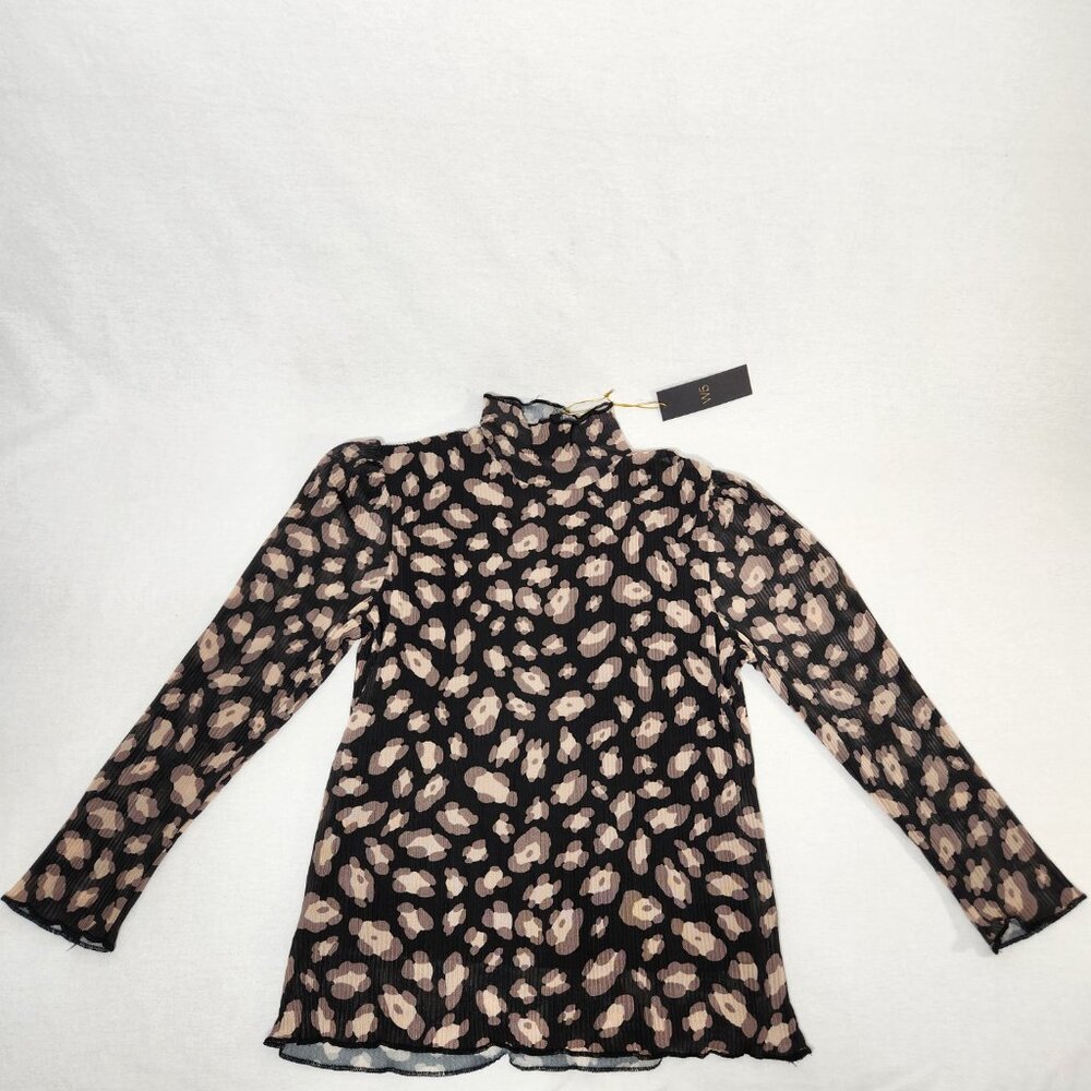 W5 Sheer Grunge Whimsigoth Black/Tan Leopard Print 3/4 Mock Neck Top Size S NEW! - Picture 4 of 15